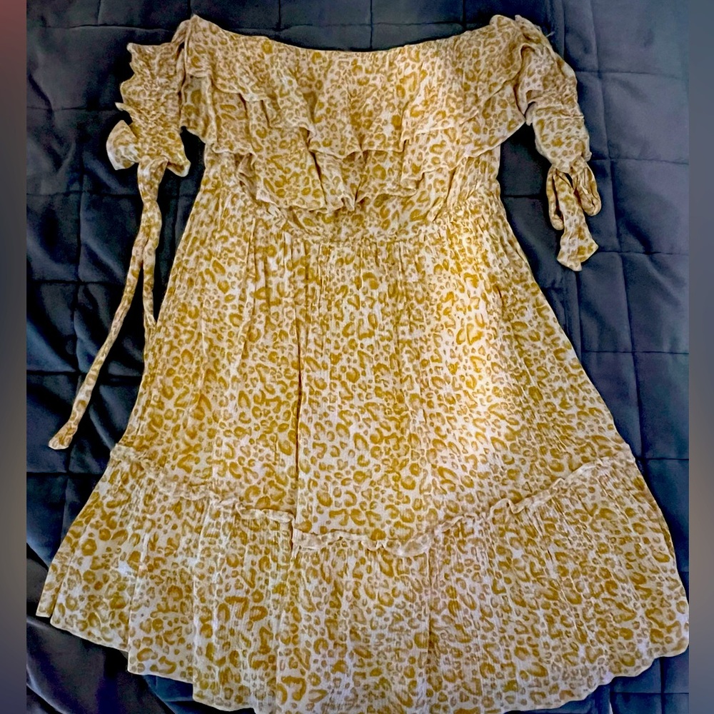 Yellow Leopard Print Off-the-Shoulder Dress